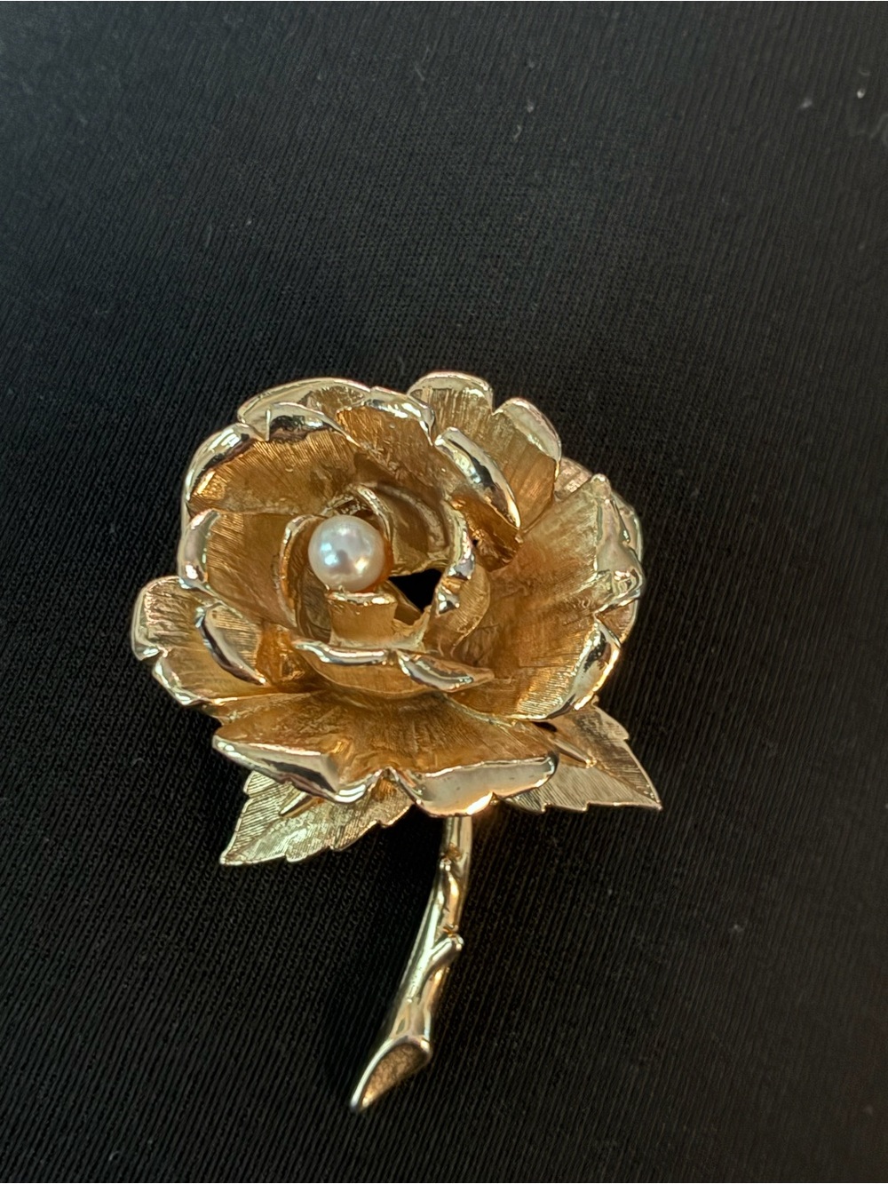 Elegant Gold Rose Brooch with Pearl Accent - signed Marcel Boucher Brooch
